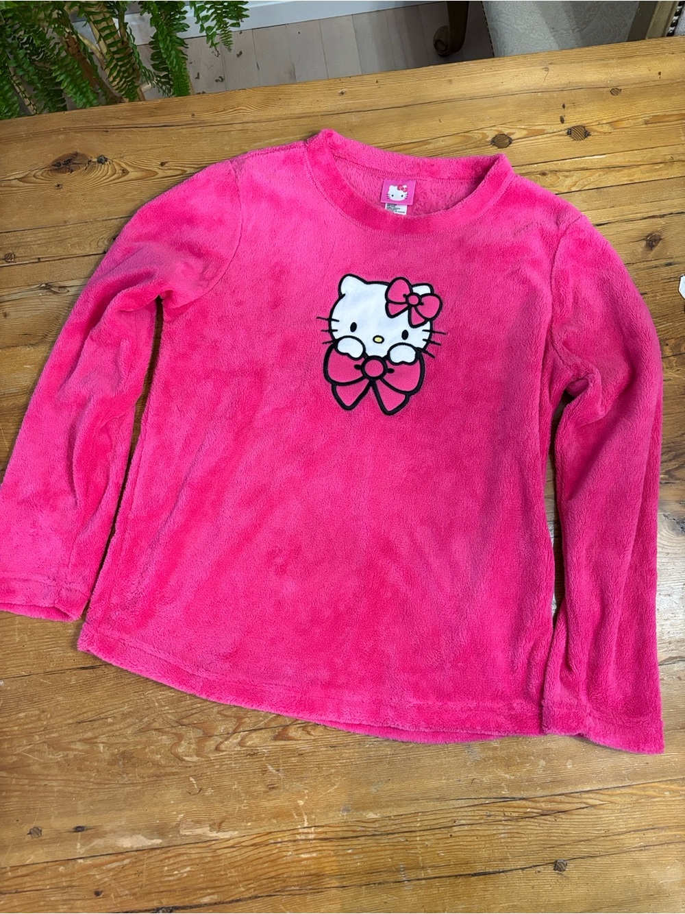 Hello Kitty Hot Pink Fleece Plush Long Sleeve Embroidered sweatshirt.